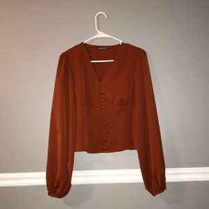 rust color, button down, flowey  sleeves